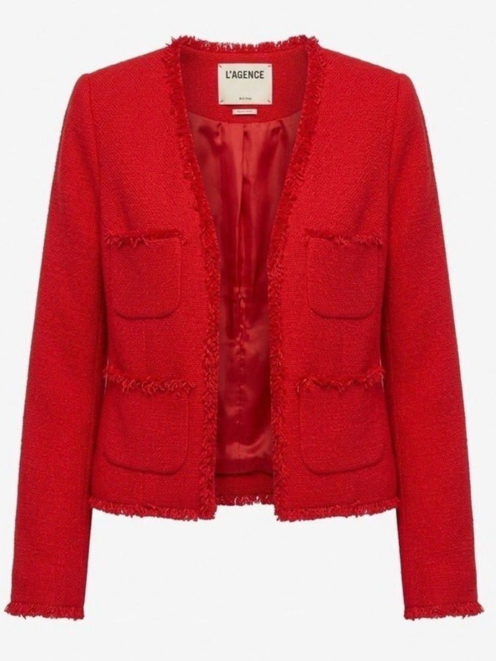 L'AGENCE Red Fringed Open-Front Blazer